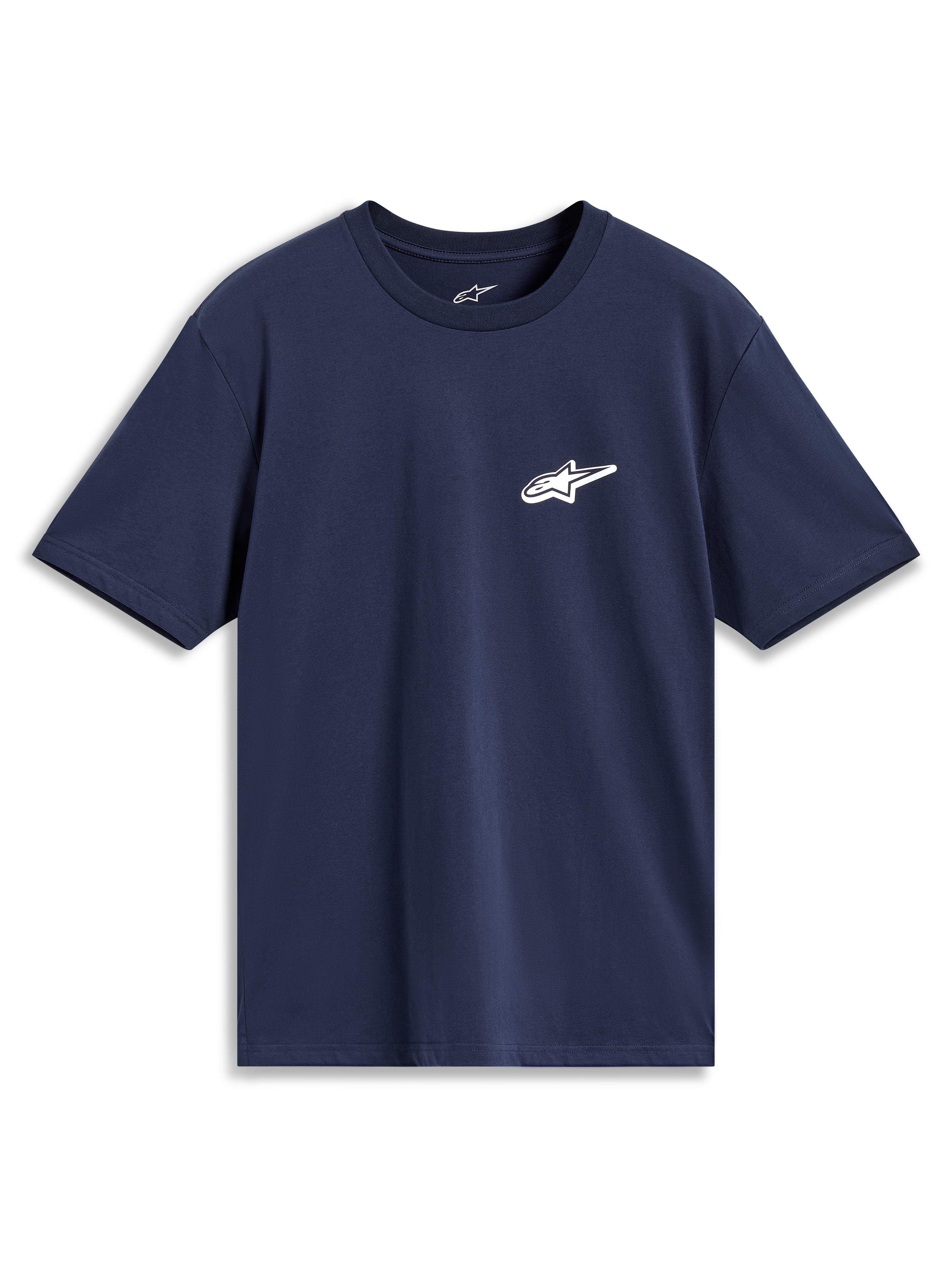 Alpinestars Meteor CSF, T-shirt à manches courtes bleu marine, petit logo Astars blanc sur la poitrine, style sportswear.