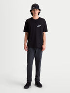 Alpinestars Meteor CSF T-shirt, zwart t-shirt met korte mouwen voor heren en dames, wit Astars-logo op de borst, comfortabele katoen-polyestermix, casual sportswear.