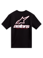 T-shirt Lineout CSF Alpinestars à manches courtes, noir, grand graphique de logo blanc et rouge au dos.