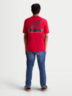 Alpinestars T-Shirt Lineout CSF, t-shirt de sportswear à manches courtes pour homme, rouge avec logo Astars et texte noir et blanc imprimé au dos, style décontracté