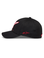 Alpinestars Lineout Casquette, casquette de motorsport en sergé noir, visière incurvée, logos brodés rouges et blancs