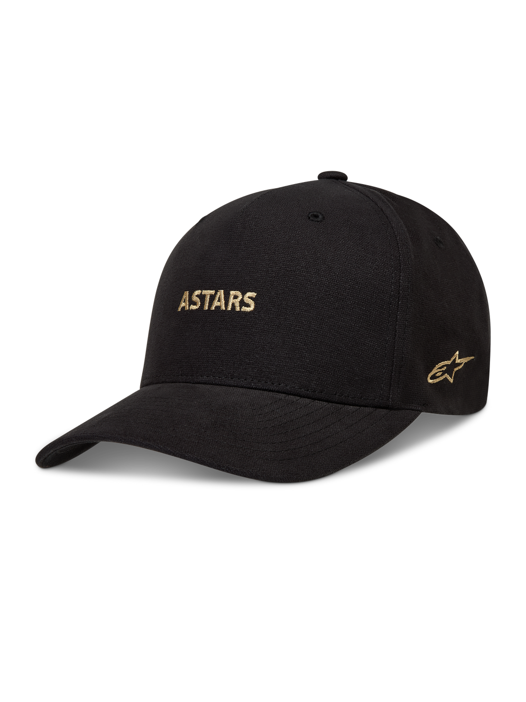 Alpinestars County Canvas, casquette sportswear noire à visière courbée et logos Astars dorés brodés
