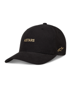 Alpinestars County Canvas, casquette sportswear noire à visière courbée et logos Astars dorés brodés