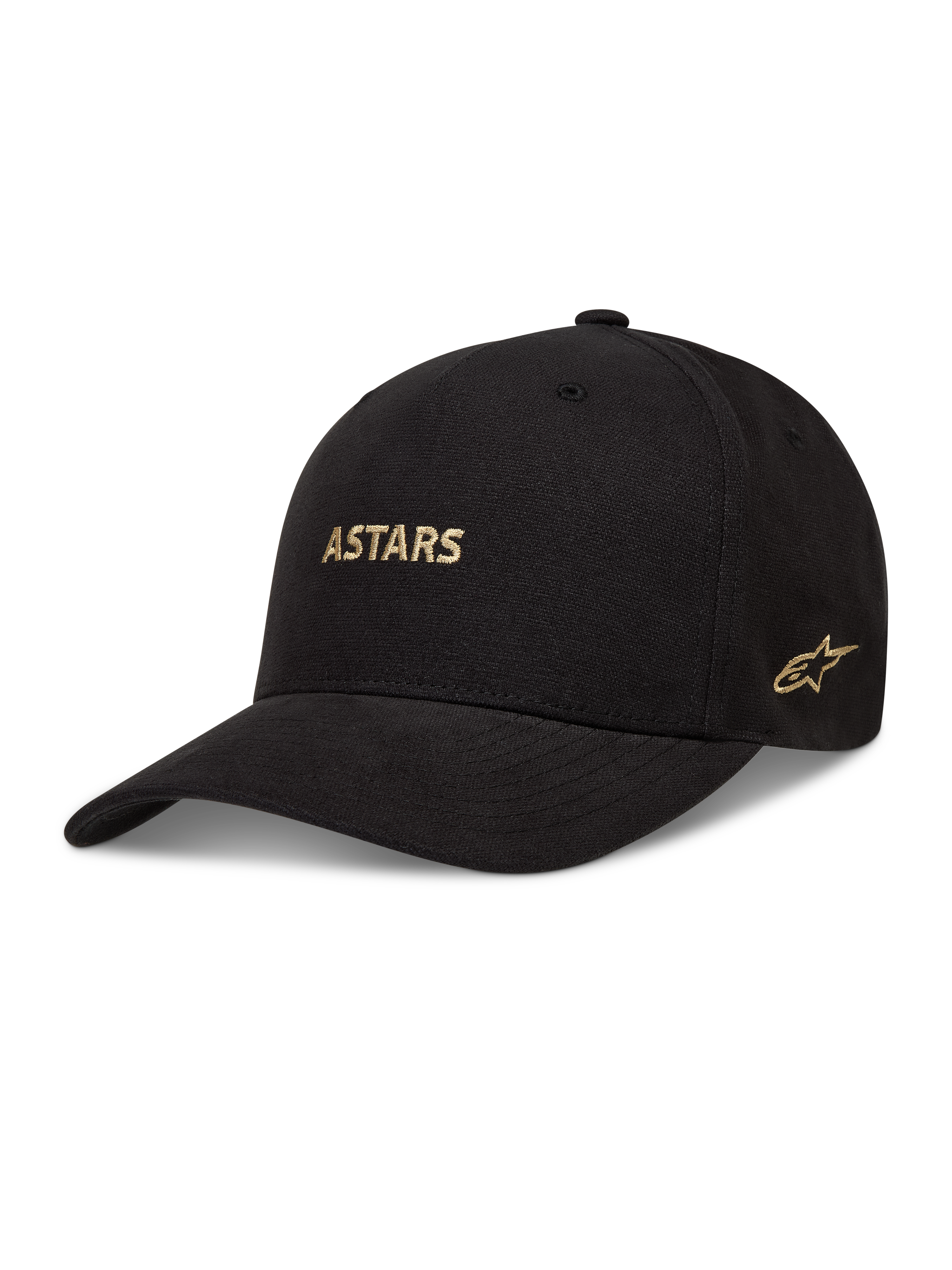 Alpinestars County Canvas, casquette sportswear noire à visière courbée et logos Astars dorés brodés