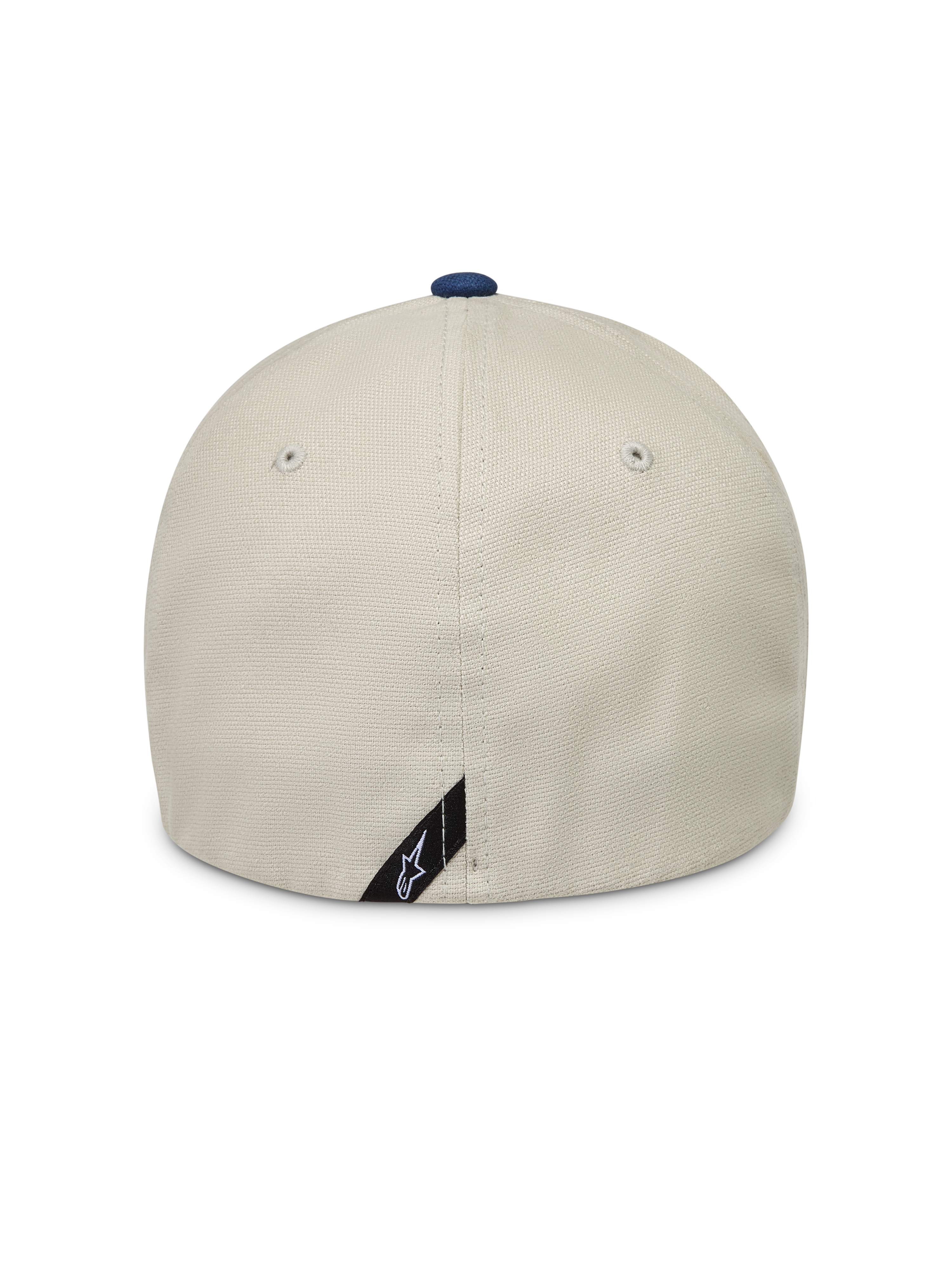 Alpinestars County Canvas hoed, zand en blauwe sportswearpet met flexibele achterkant en oxford perzikstoftextuur.