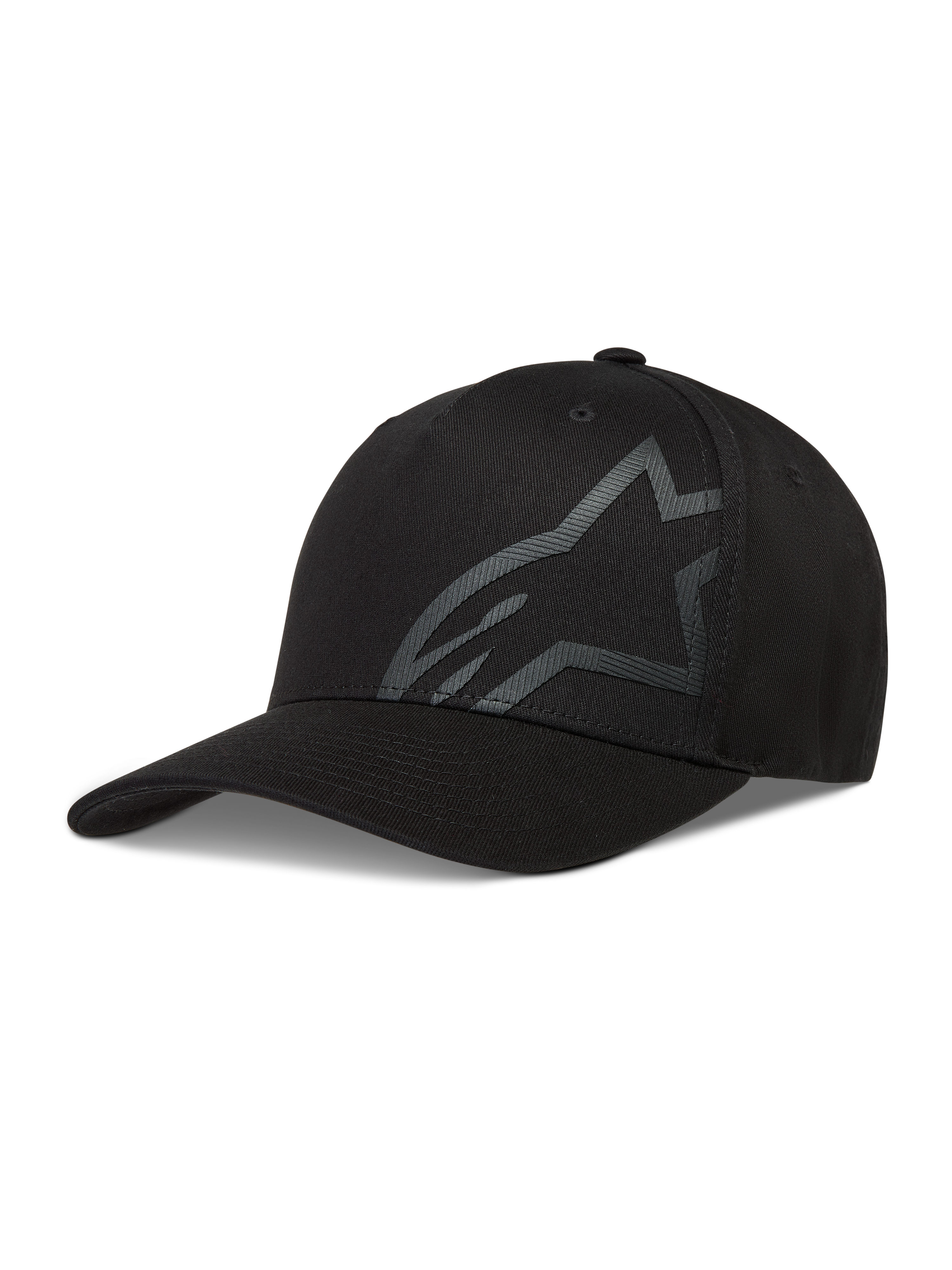 Alpinestars Maze Casquette, casquette de sport noire en sergé, logo Astars texturé, visière incurvée et dos flexible.