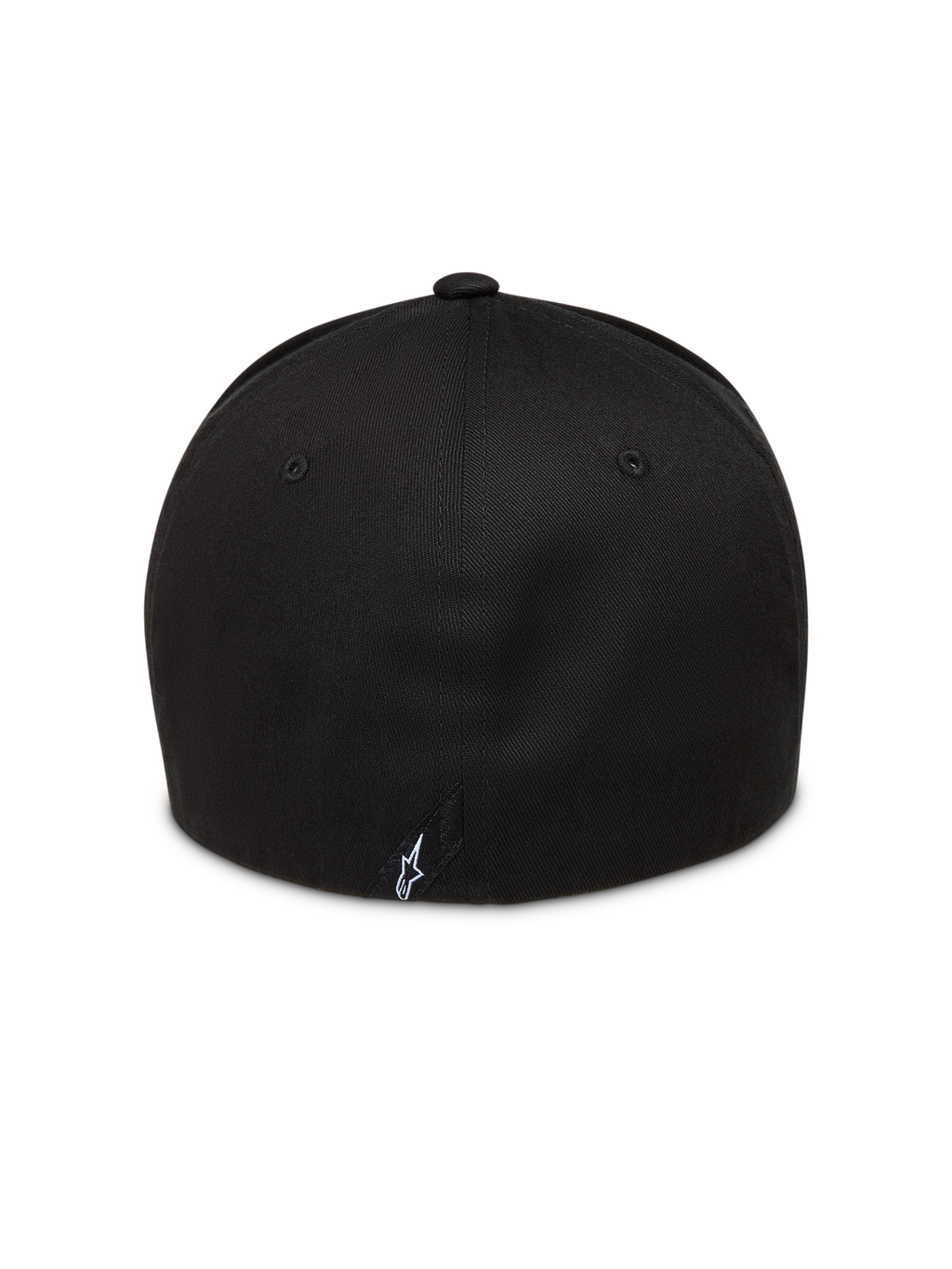 Alpinestars Maze Casquette, casquette de sportswear noire, vue arrière montrant le dos flexible avec un petit logo Astars blanc, confectionnée en sergé.