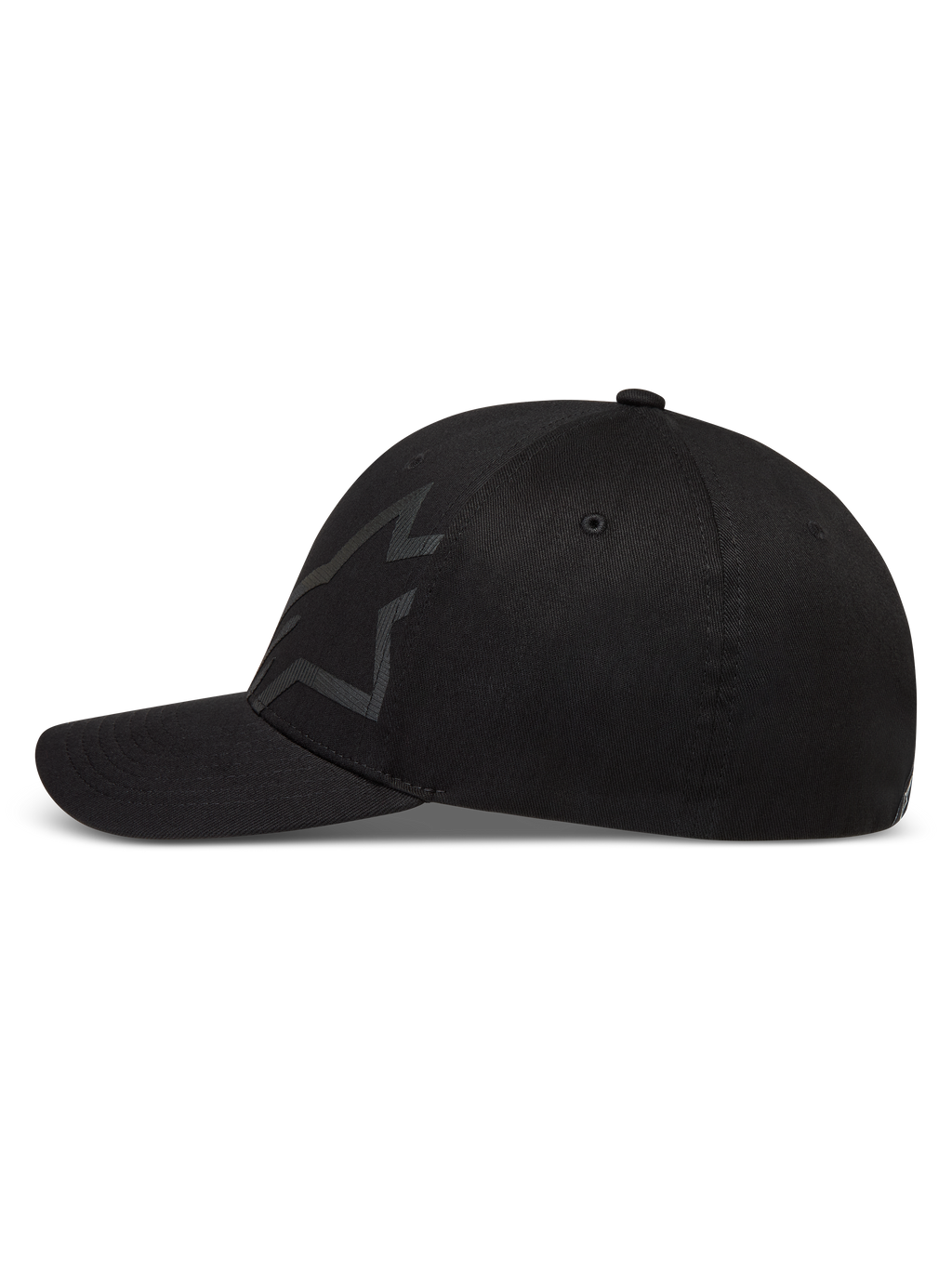 Alpinestars Maze Casquette, casquette sportswear à visière incurvée, noire, tissu en sergé avec logo Astars texturé et couronne structurée, vue de profil