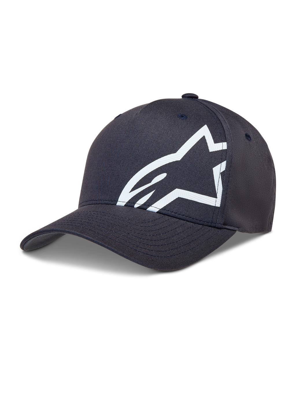 Alpinestars Maze hoed, donkergrijze sportpet voor sportswear, grijs en wit, gebogen klep en groot wit Astars-logo.