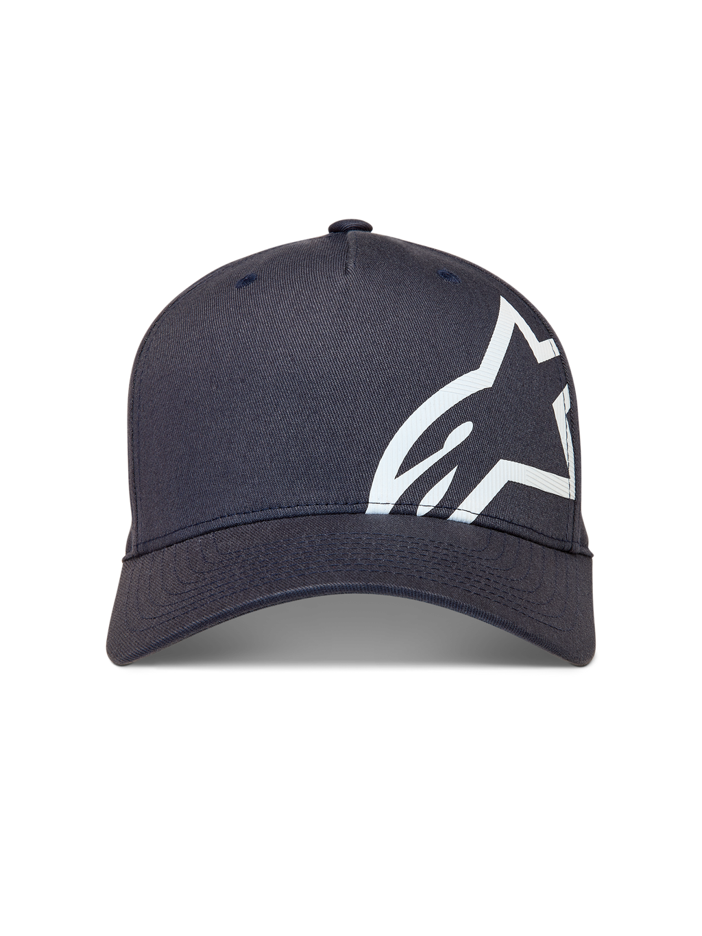 Alpinestars Maze hoed, donkergrijze sportswear baseballpet met gebogen klep en groot wit getextureerd Astars-logo.