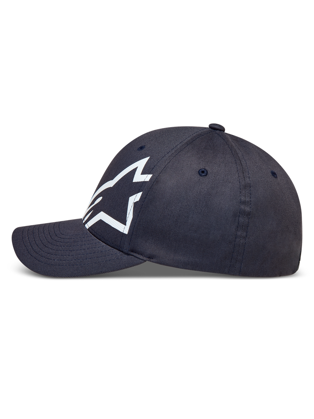 Alpinestars Maze hoed, donkergrijze sportpet van keperstof met gebogen klep en wit getextureerd Astars-logo.