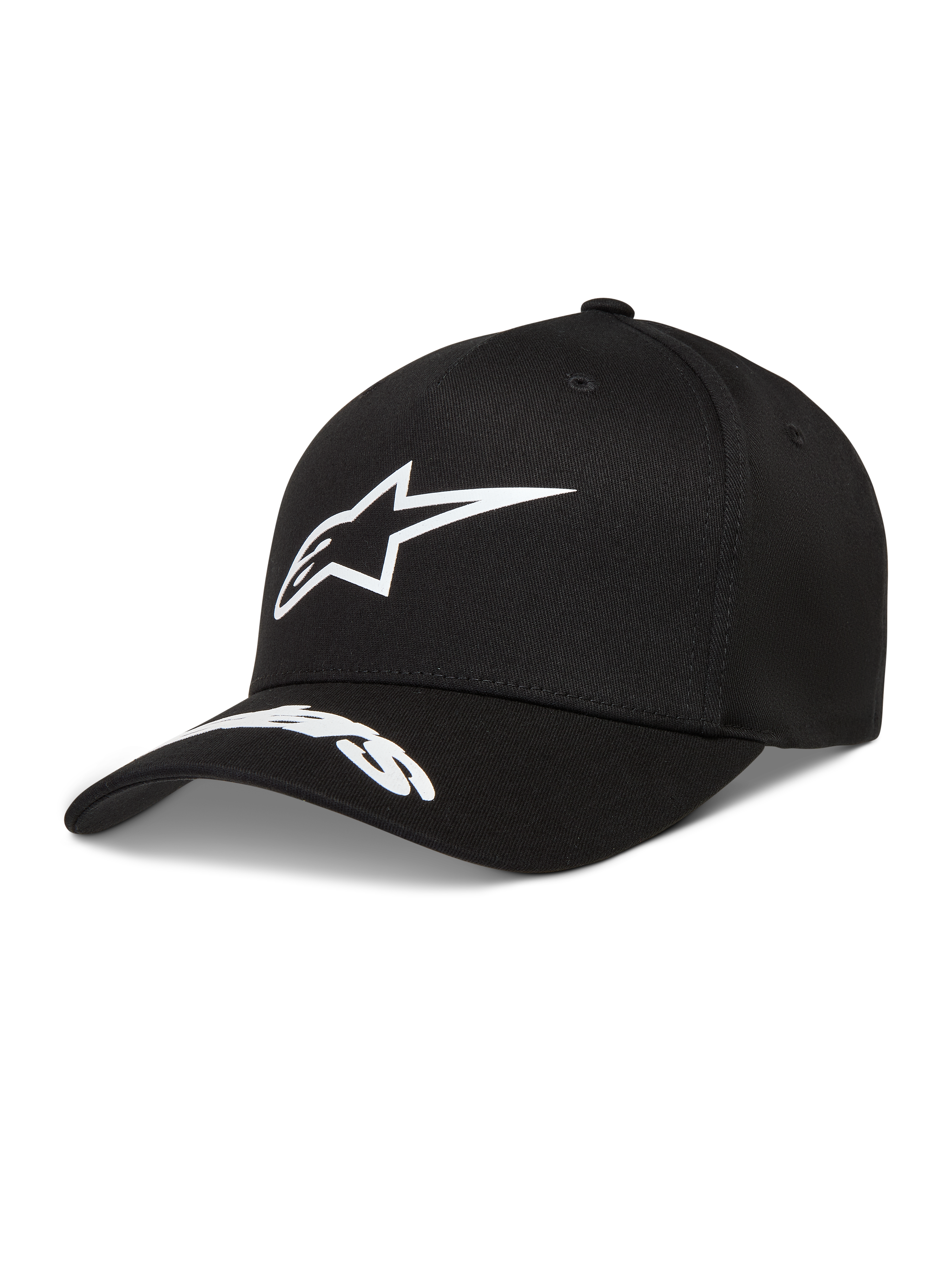 Alpinestars Arclight, casquette noire en sergé avec logo blanc en relief et visière incurvée, style sportswear