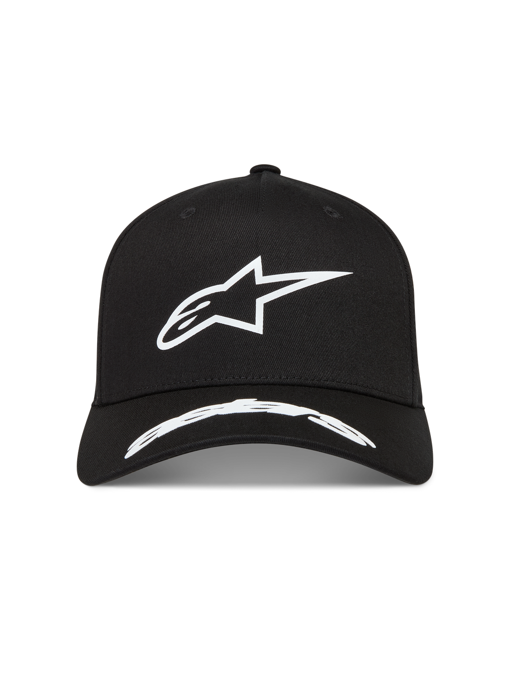 Alpinestars Arclight, casquette sportswear noire et blanche en sergé, visière incurvée et logo Astars en relief texturé