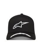 Alpinestars Arclight, casquette sportswear noire et blanche en sergé, visière incurvée et logo Astars en relief texturé