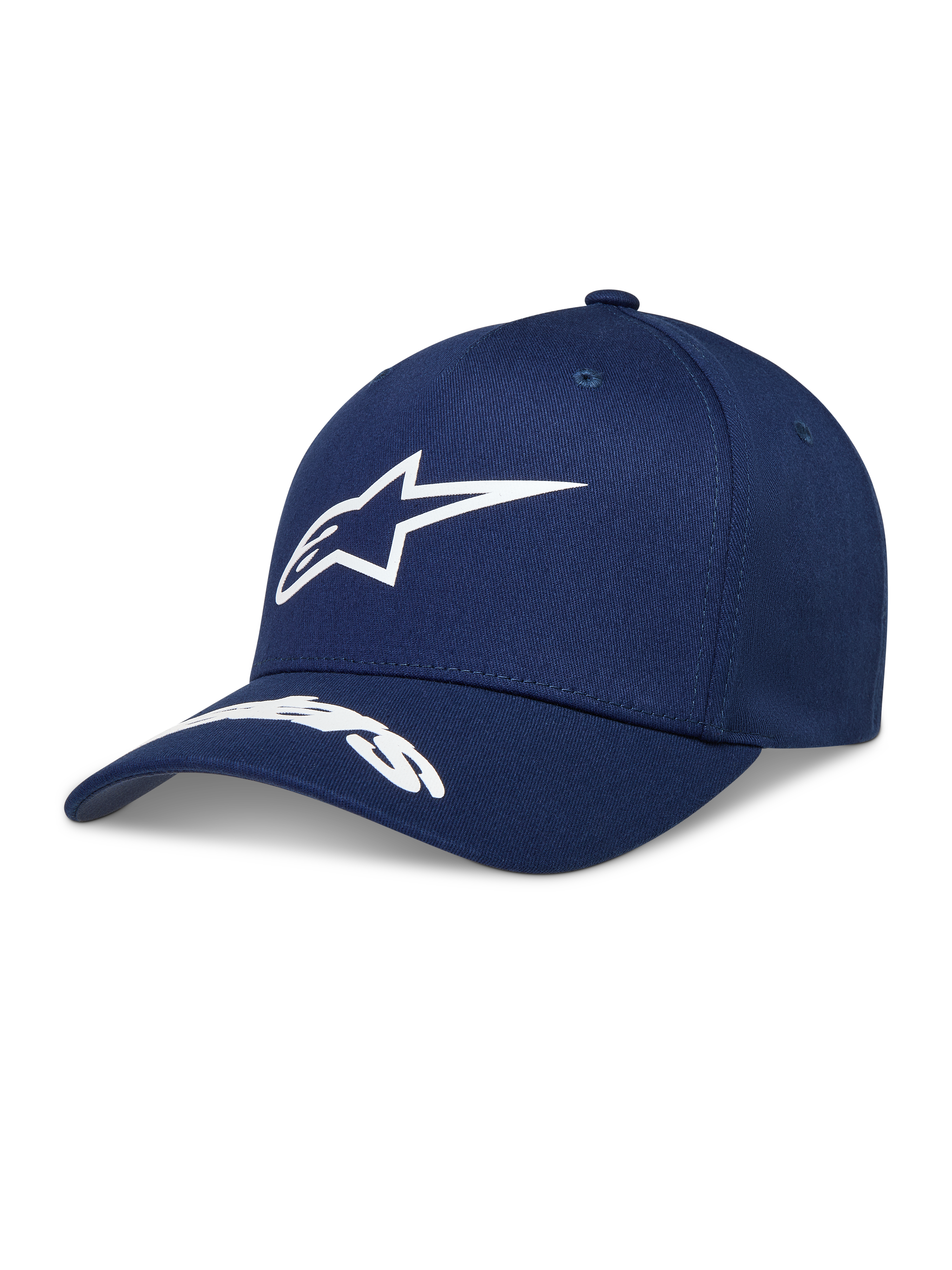 Alpinestars Arclight, casquette sportswear bleu marine, logo blanc en relief, visière incurvée et couronne structurée
