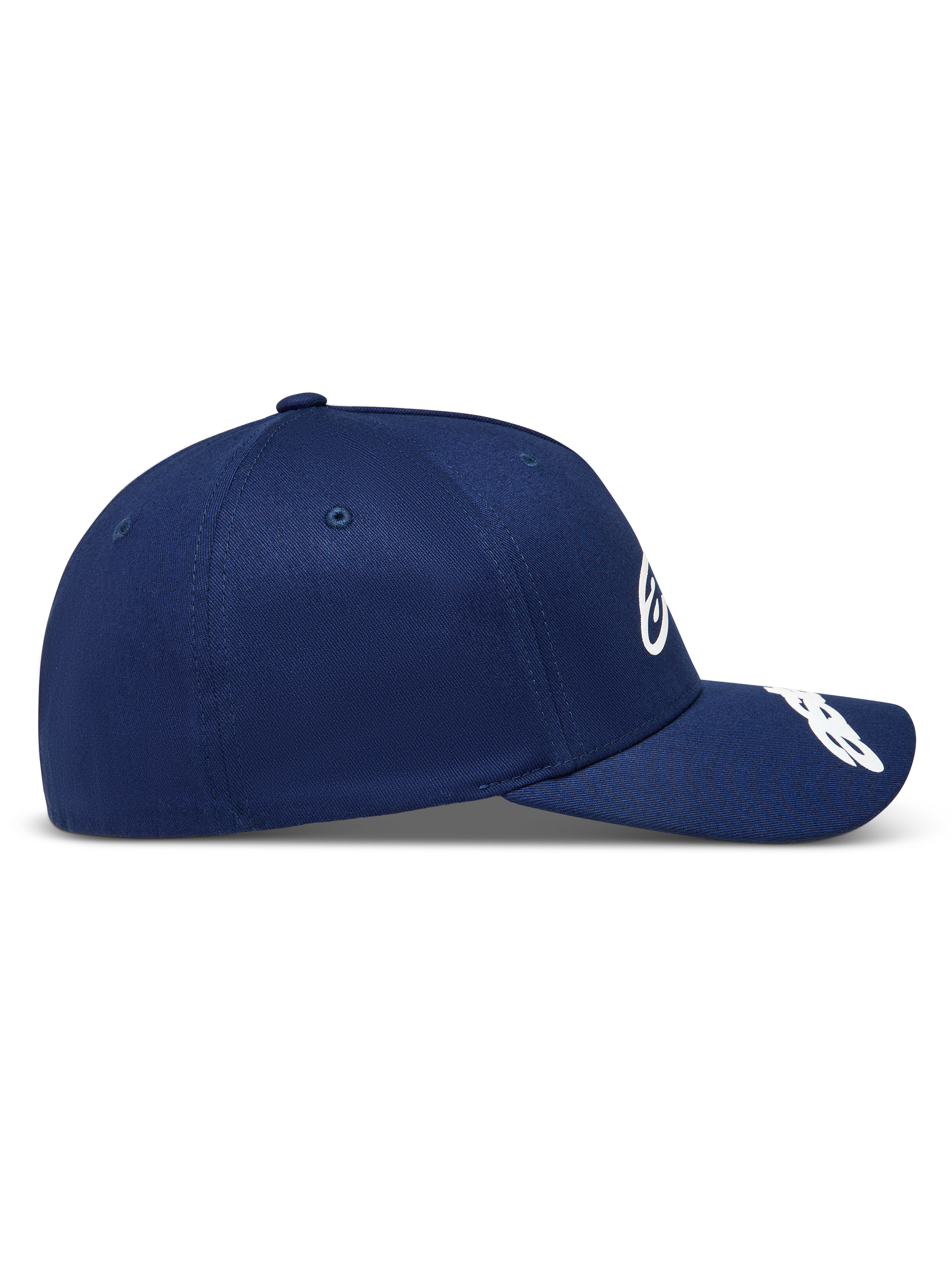 Alpinestars Arclight, casquette sportswear bleu marine en sergé, profil avec visière incurvée et couronne structurée.