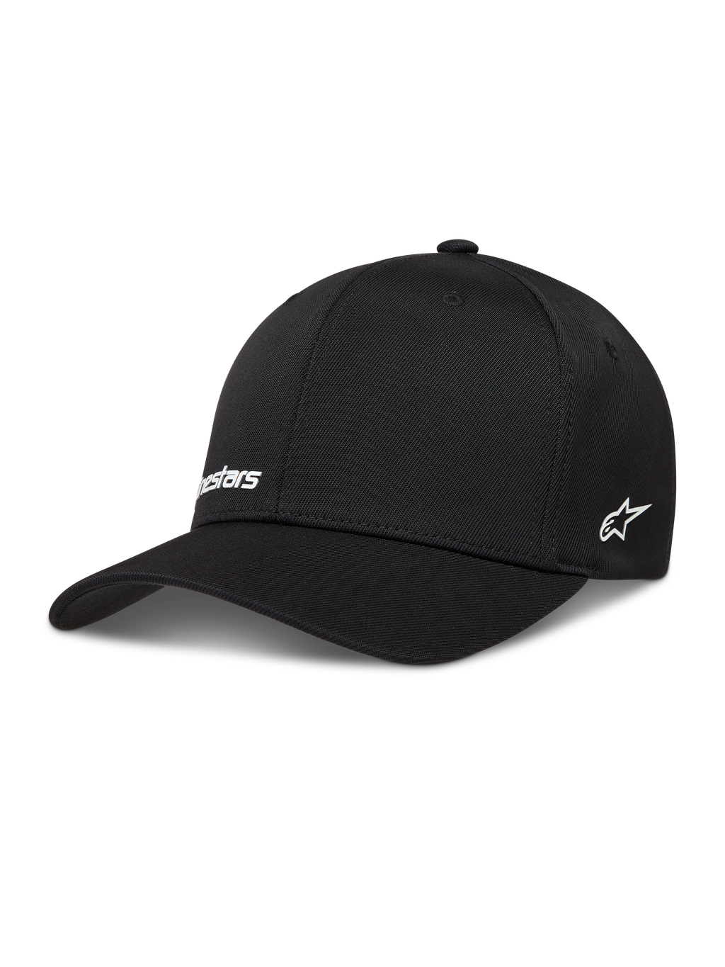 Alpinestars Points casquette, casquette de sportswear noire en nylon tactel avec logos blancs imprimés HD et dos flexible