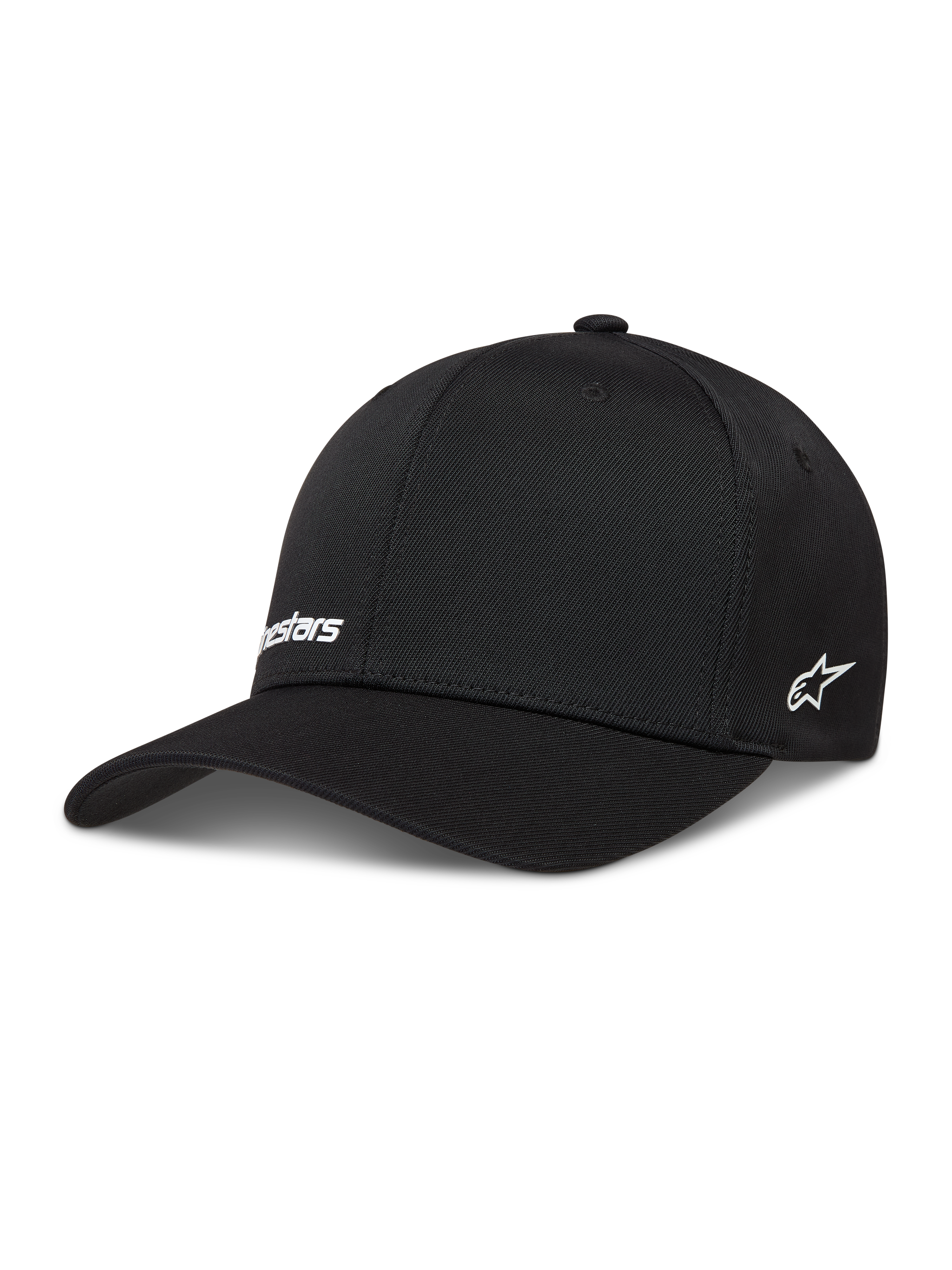 Alpinestars Points casquette, casquette de sportswear noire en nylon tactel avec logos blancs imprimés HD et dos flexible