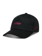 Alpinestars Explorer Strapback Hat, black sportswear cap with pink Astars logo embroidery and structured crown.