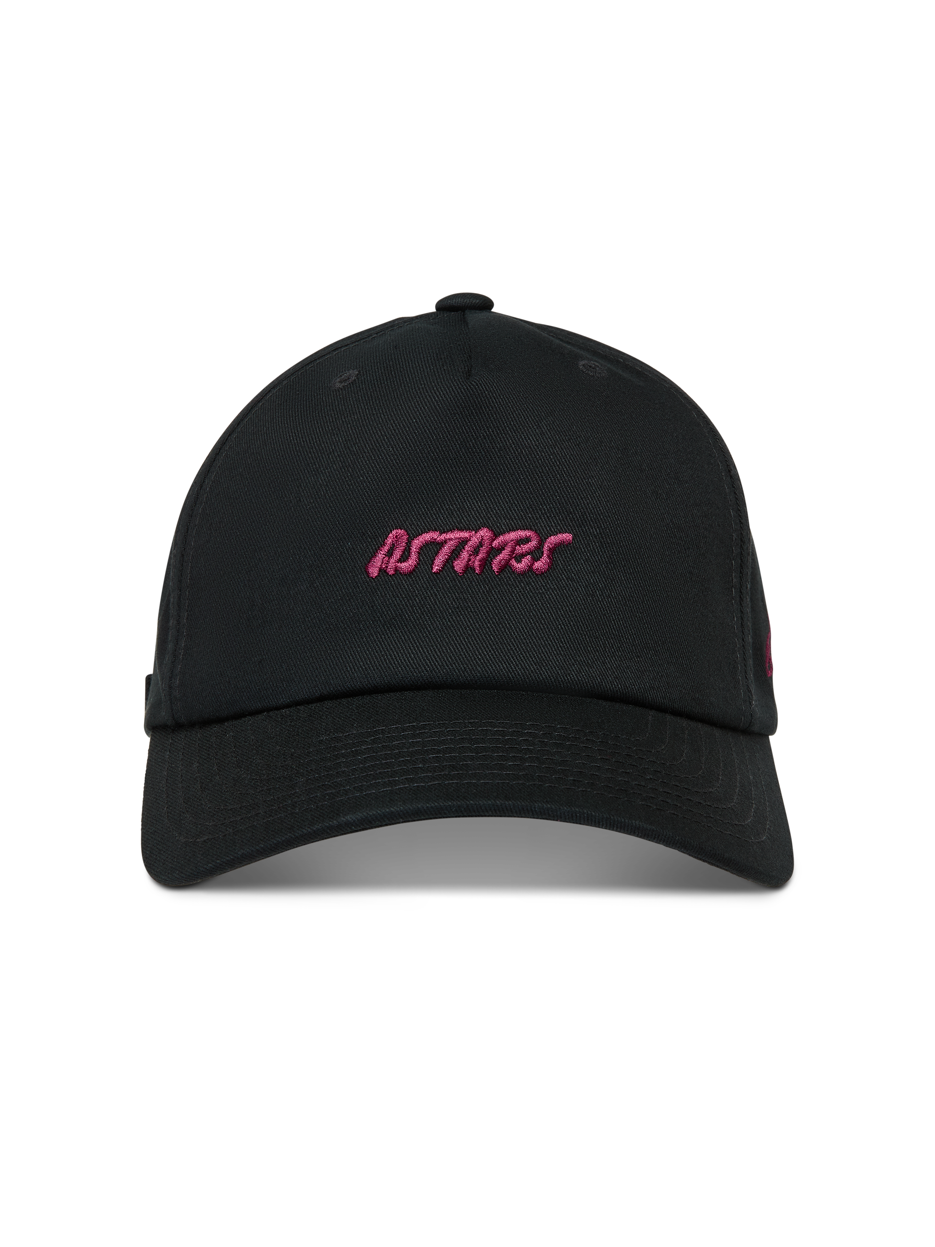 Alpinestars Explorer Strapback Hat, Black Sportswear Baseball Cap featuring a Pink embroidered Astars logo and curved bill.