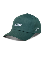 Alpinestars Explorer Strapback Casquette, casquette de sportswear verte en sergé, visière incurvée et logos blancs brodés.