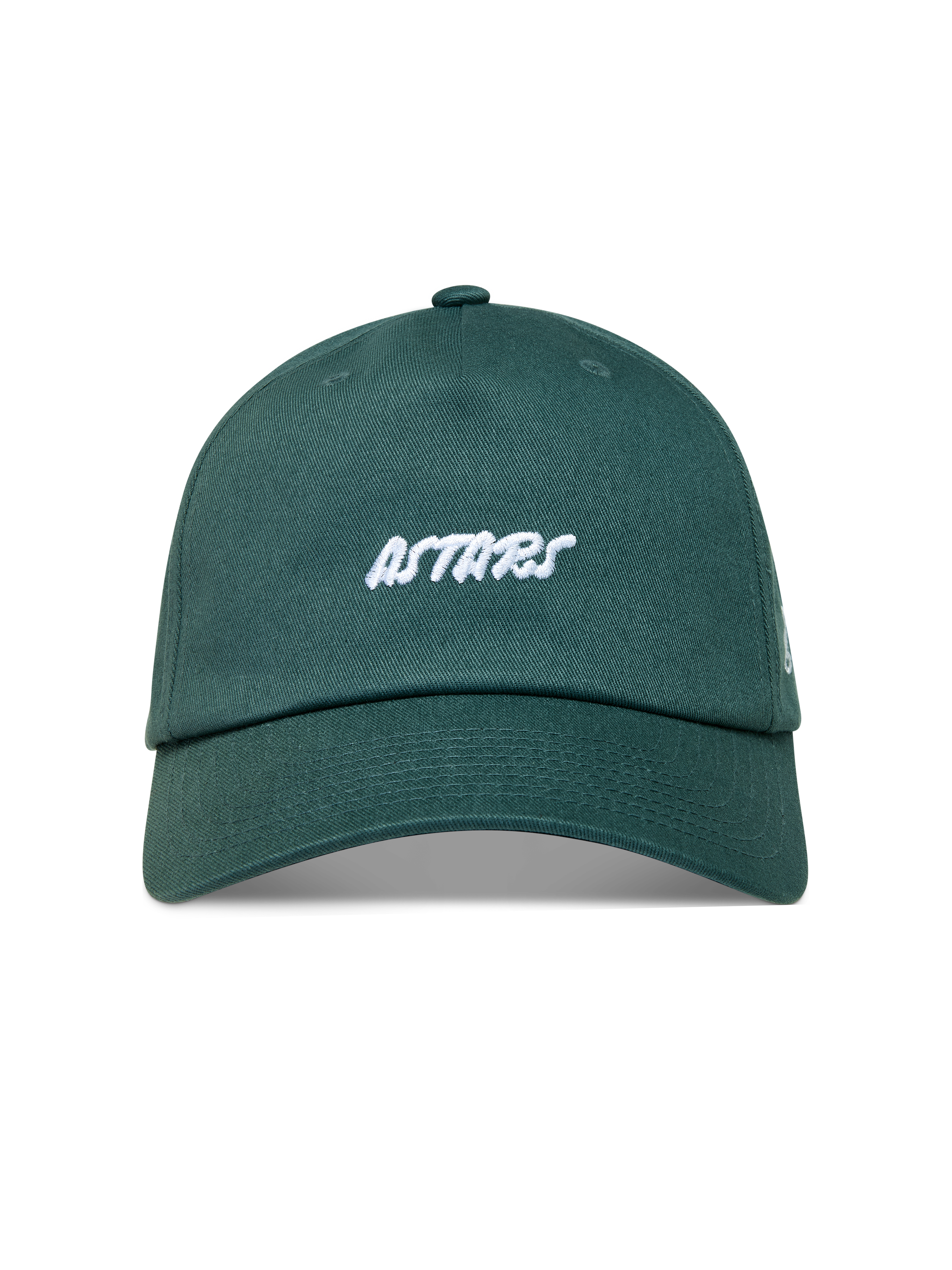 Explorer strapback casquette d'Alpinestars, verte, logo Astars brodé blanc, visière incurvée et couronne structurée.