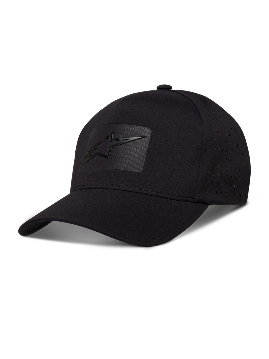 Alpinestars Algo Perf Adjustable Casquette, casquette noire en tissu technique avec perforations latérales et logo Astars par soudure sonique, style sportswear