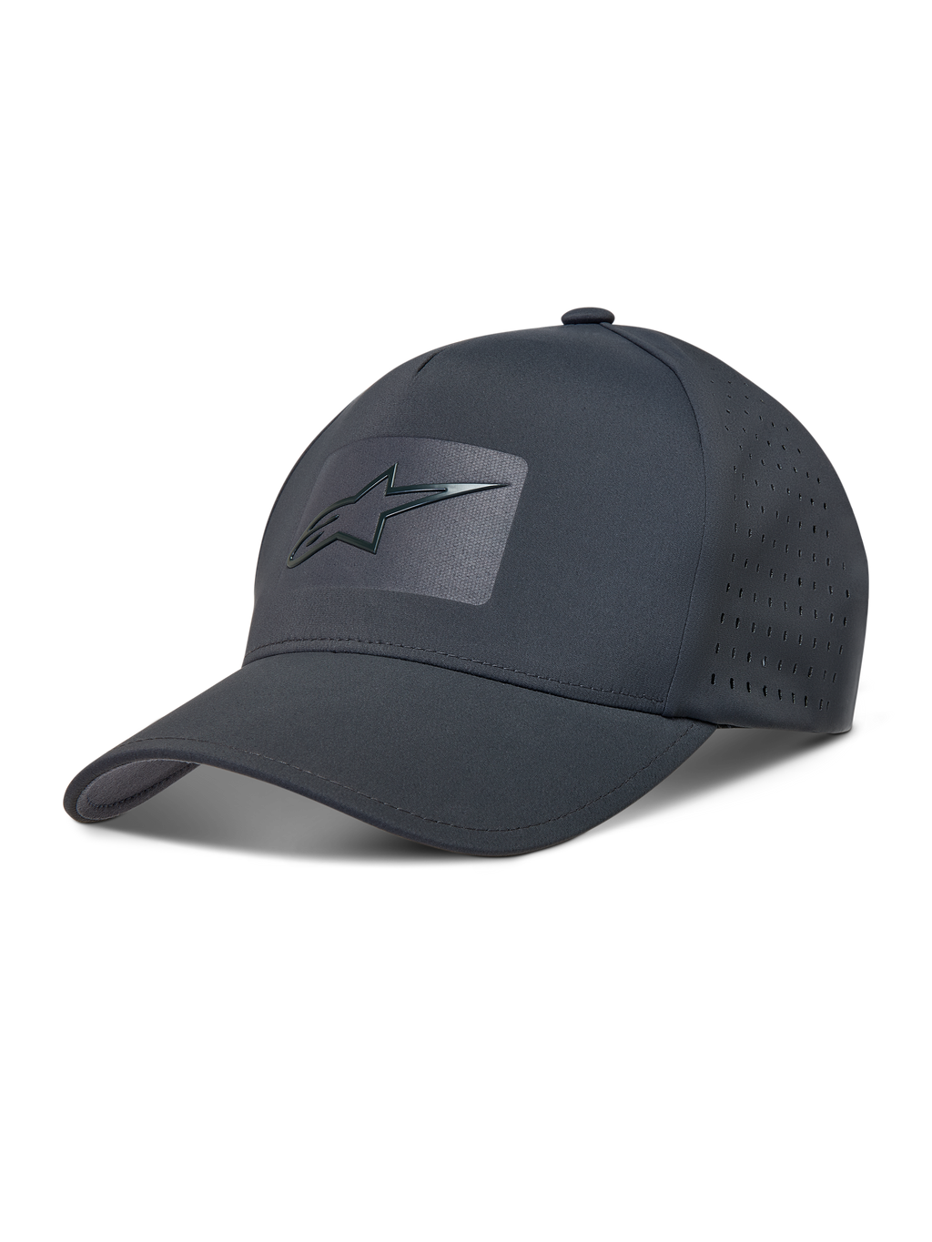 Alpinestars Algo Perf Adjustable Hat, Dark Grey tech fabric sportswear cap with side perforations and sonic weld logo.