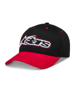 Alpinestars Retro Snapback hoed, zwart en rood, sportswear baseballpet met gebogen klep en geborduurd Astars-logo