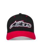 Alpinestars Retro Snapback Casquette, casquette sportswear noire et rouge, visière incurvée et logo Astars brodé.