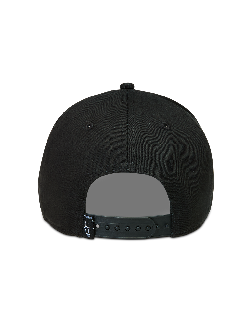 Alpinestars Acme Snapback, casquette sportswear noire, vue arrière avec fermeture à pression réglable et étiquette logo
