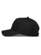Alpinestars Acme Snapback, casquette de sportswear noire avec visière courbée et bordure en corde, vue de profil