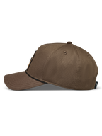 Alpinestars Acme Snapback, casquette marron en sergé, vue de profil avec visière courbée et bordure en corde.