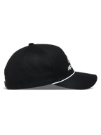 Alpinestars Combo Logo Snapback, casquette sportswear noire, vue de profil avec visière courbée et détail de corde blanche