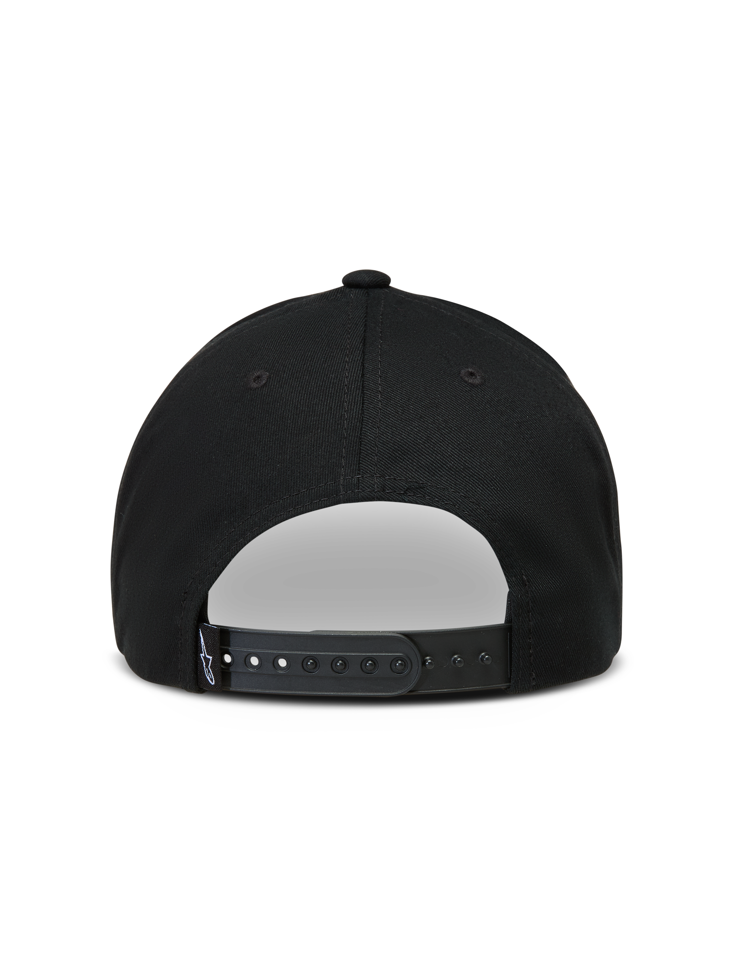 Alpinestars Combo Logo Snapback Casquette, casquette sportswear noire, vue arrière avec fermeture à pression réglable et étiquette logo tissée.