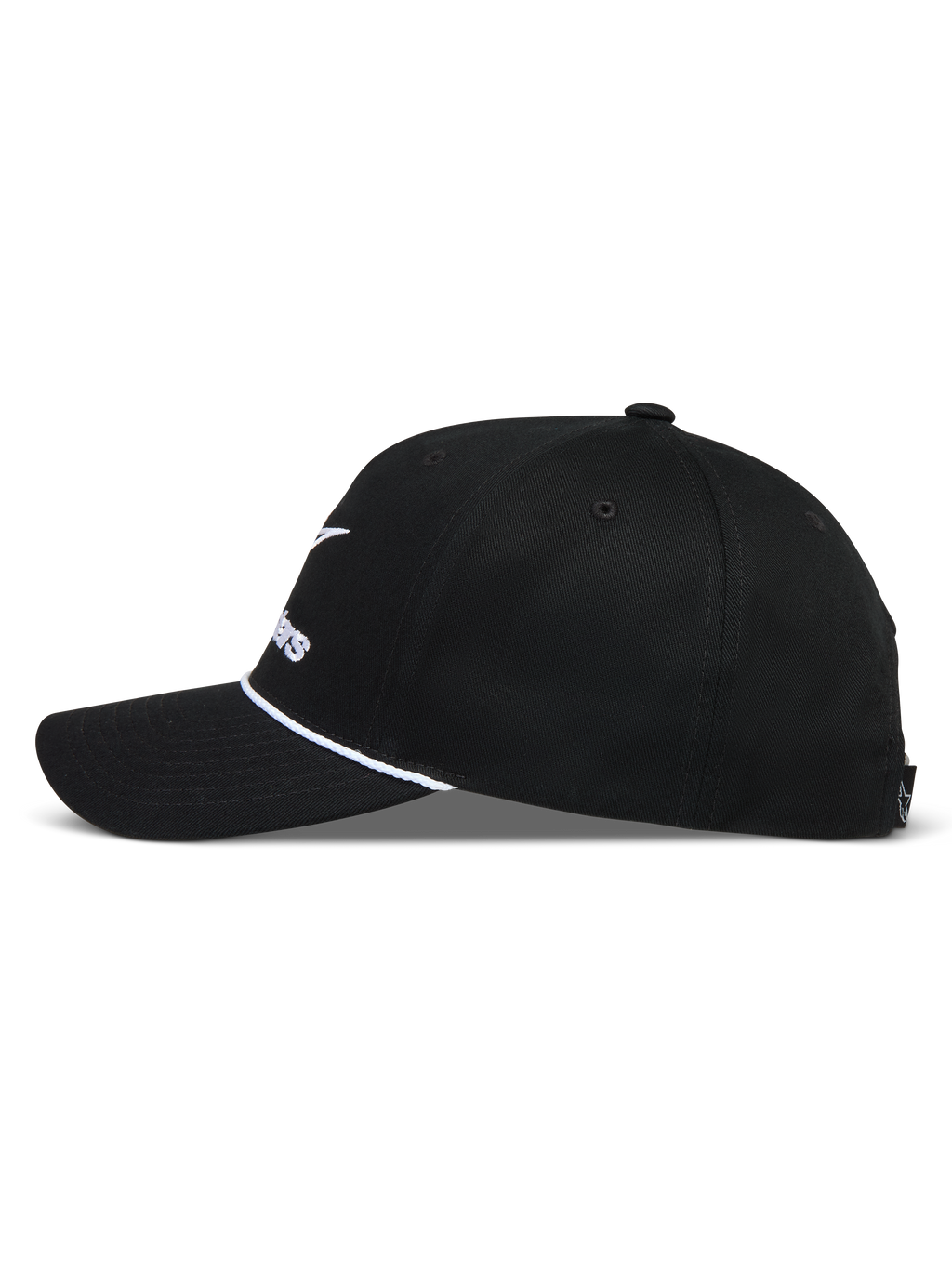 Alpinestars Combo Logo Snapback, casquette sportswear noire avec visière courbée, corde blanche et couronne structurée