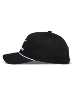 Alpinestars Combo Logo Snapback, casquette sportswear noire avec visière courbée, corde blanche et couronne structurée