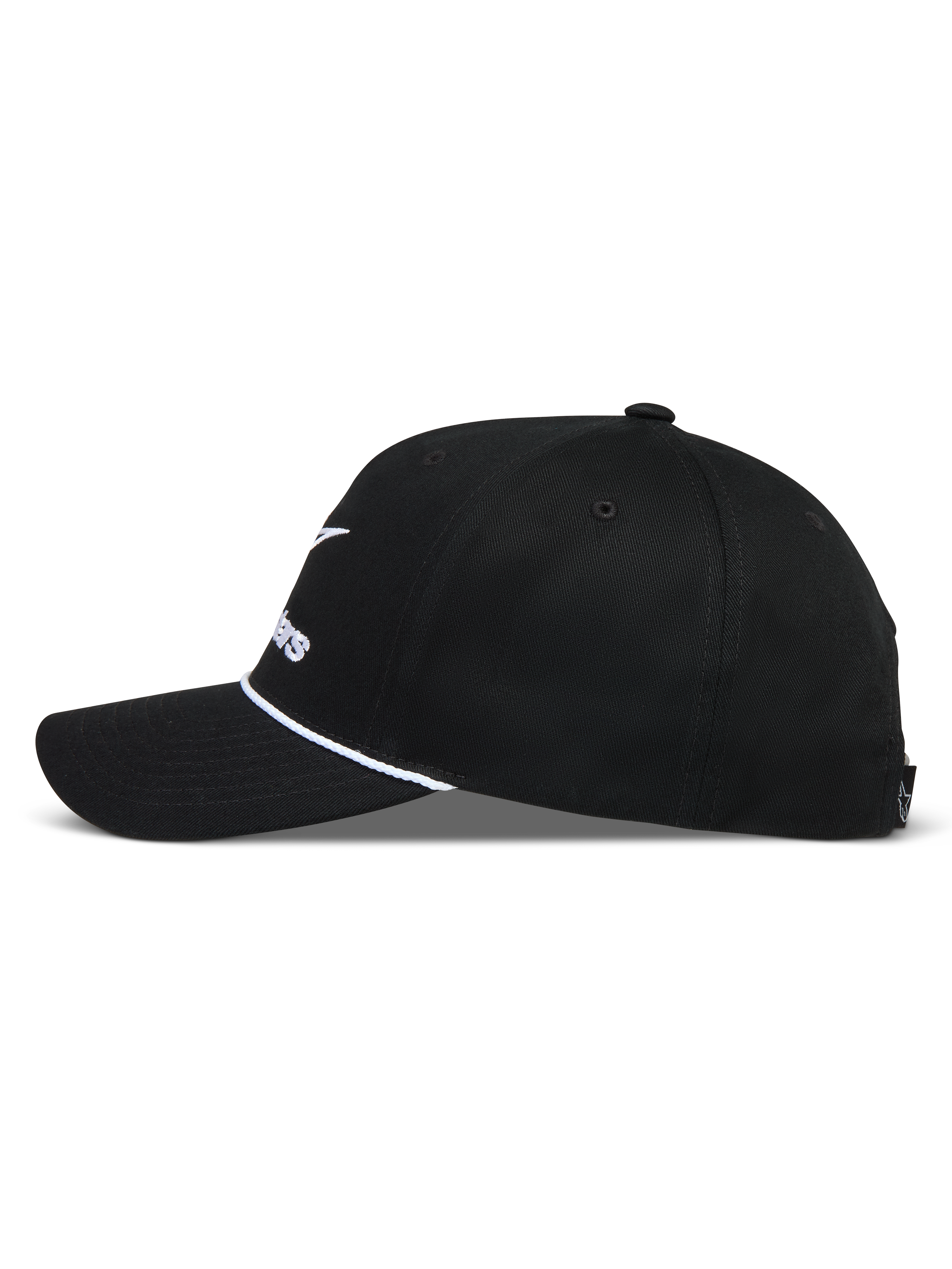 Alpinestars Combo Logo Snapback, casquette sportswear noire avec visière courbée, corde blanche et couronne structurée