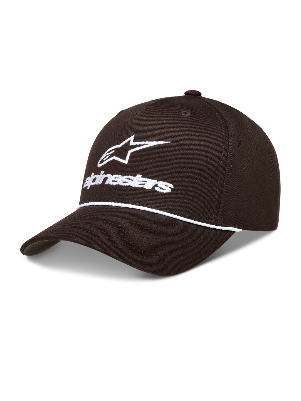 Alpinestars Combo Logo Snapback Casquette, casquette marron avec logo brodé blanc, détail cordelette et couronne structurée.