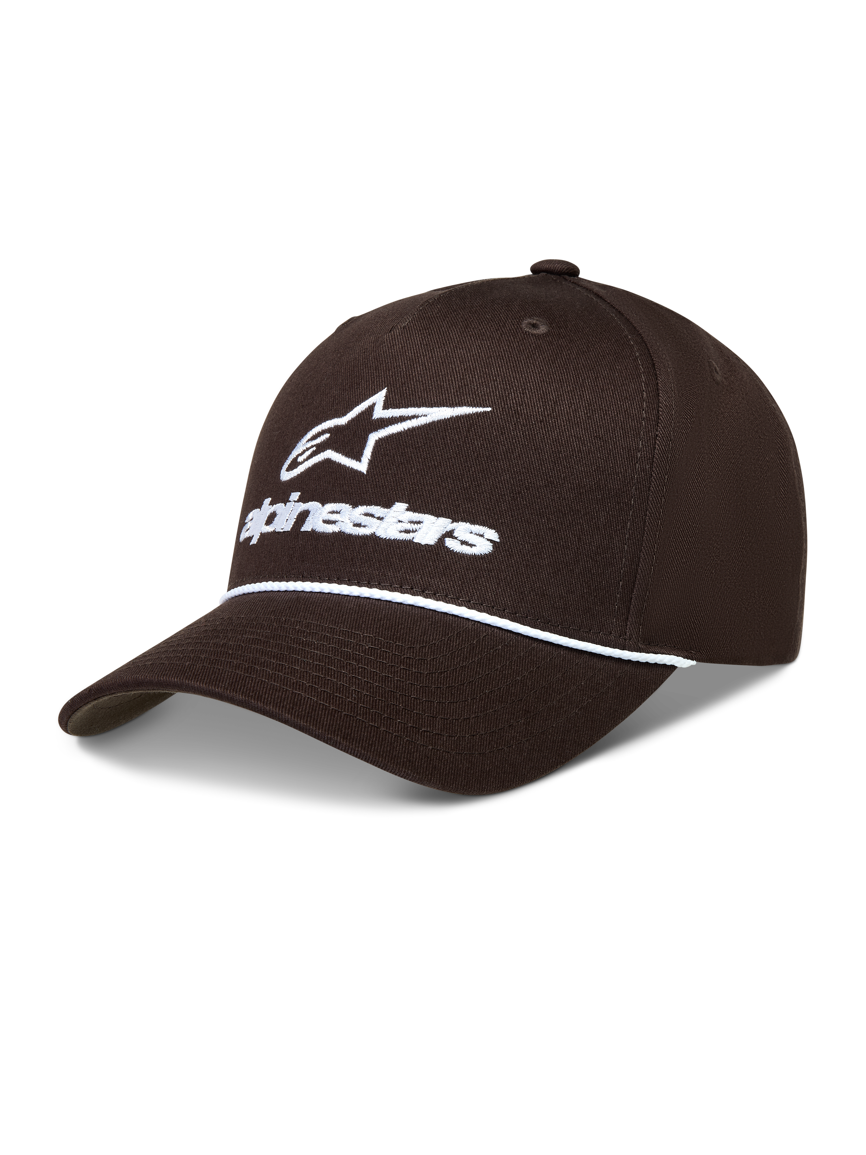 Alpinestars Combo Logo Snapback Casquette, casquette marron avec logo brodé blanc, détail cordelette et couronne structurée.