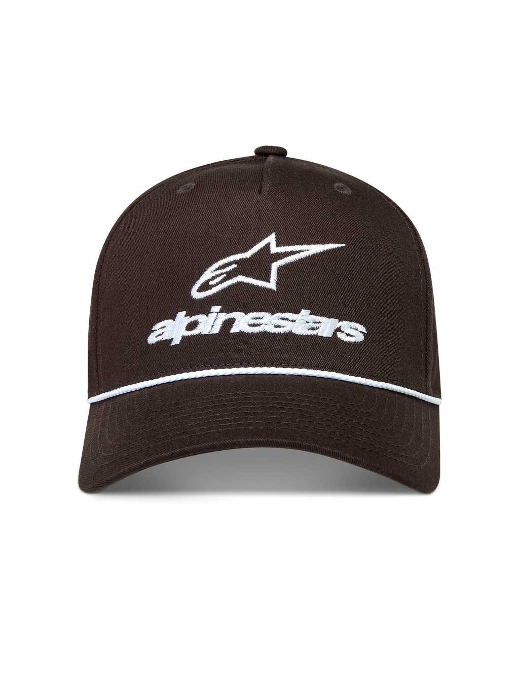 Alpinestars Combo Logo Snapback, casquette sportswear marron, logo brodé blanc et détail de corde sur la visière courbée