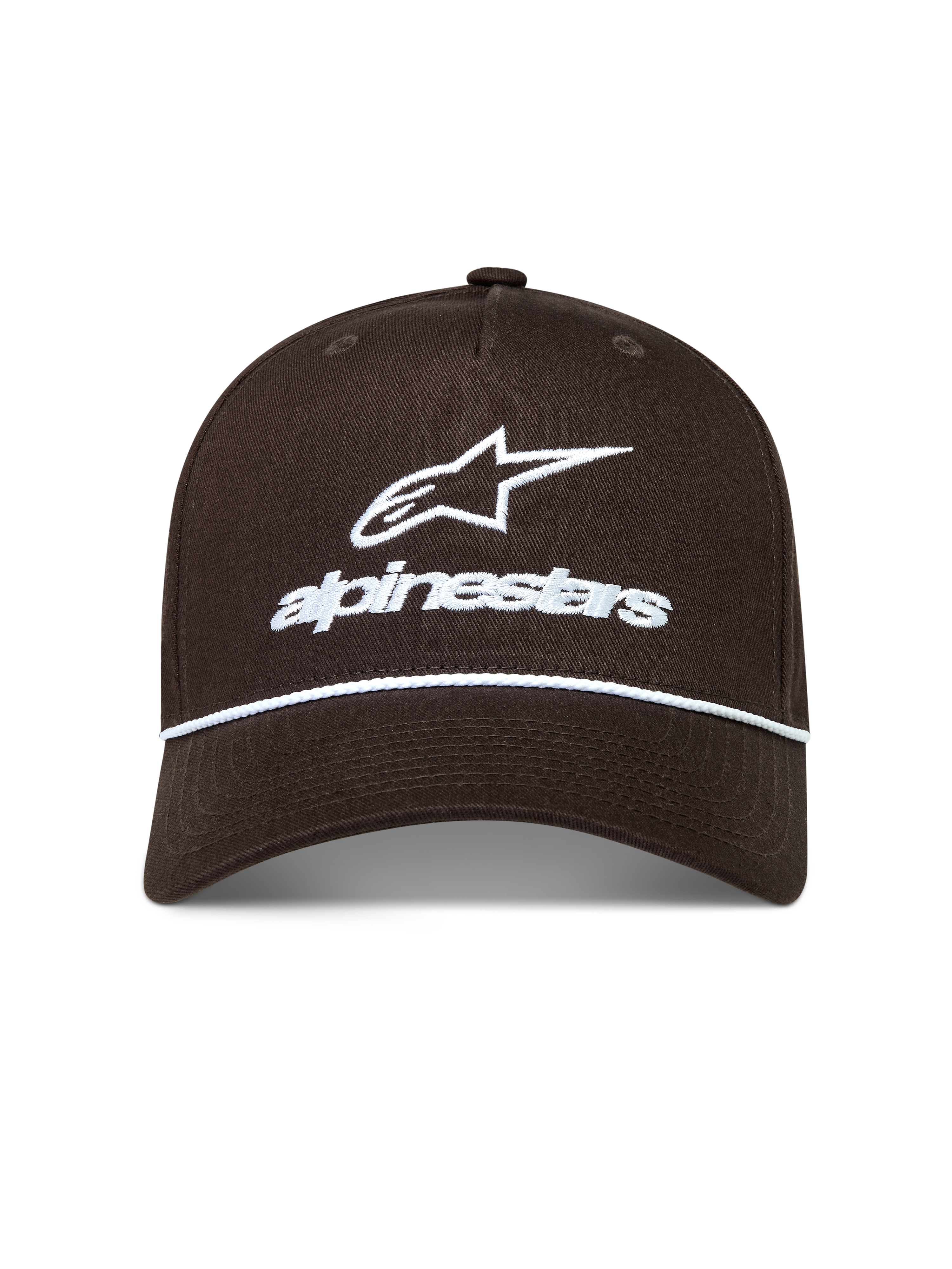 Alpinestars Combo Logo Snapback, casquette sportswear marron, logo brodé blanc et détail de corde sur la visière courbée