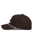 Alpinestars Combo Logo Snapback, casquette marron en sergé avec visière courbée et broderie blanche, vue de profil.