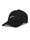 Alpinestars Dylan Dad Casquette, casquette de sportswear noire en sergé avec logo Astars blanc et visière courbée.
