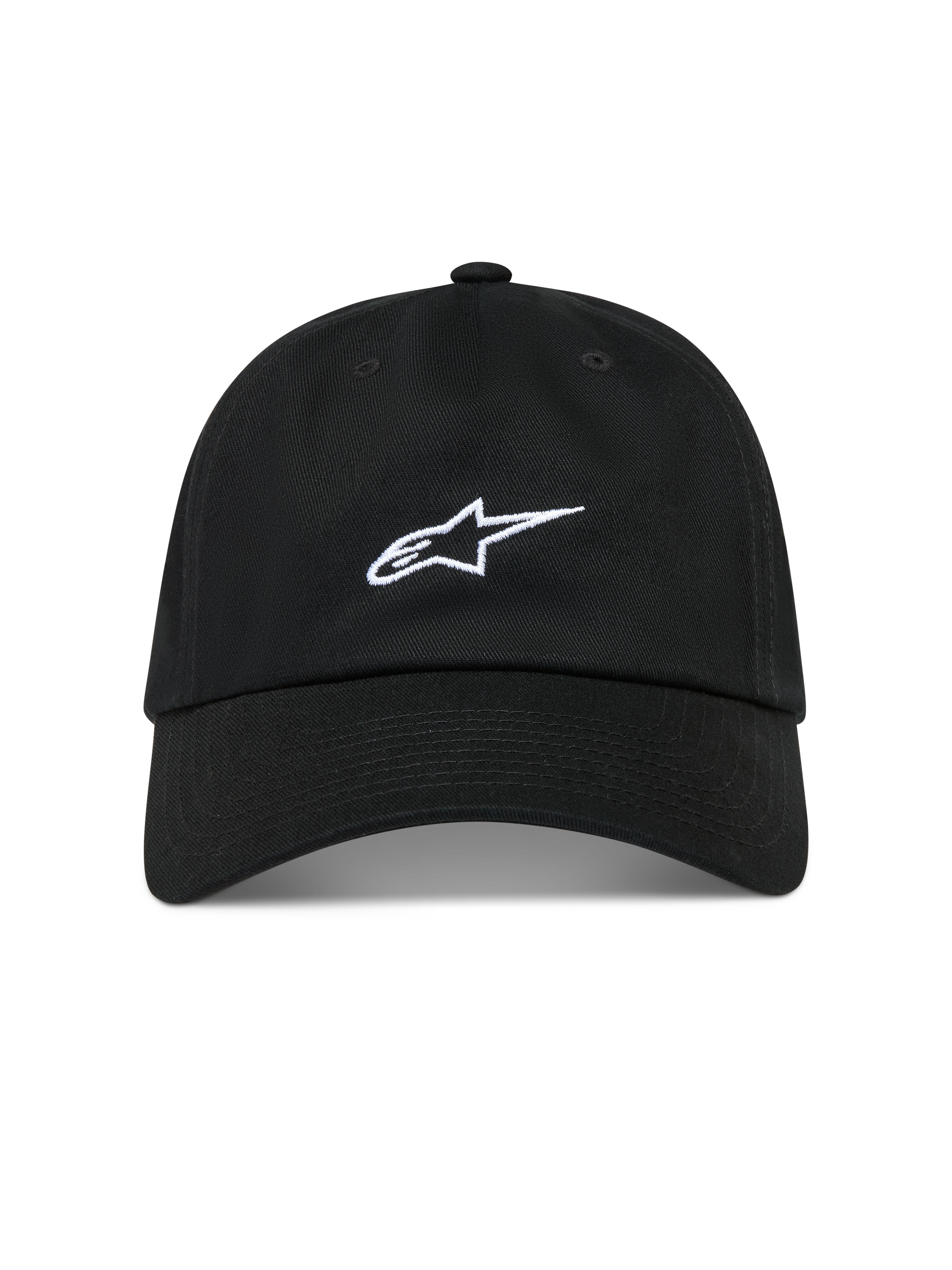 Alpinestars Dylan Dad, casquette de sportswear noire en sergé de coton, logo Astars blanc et visière courbée