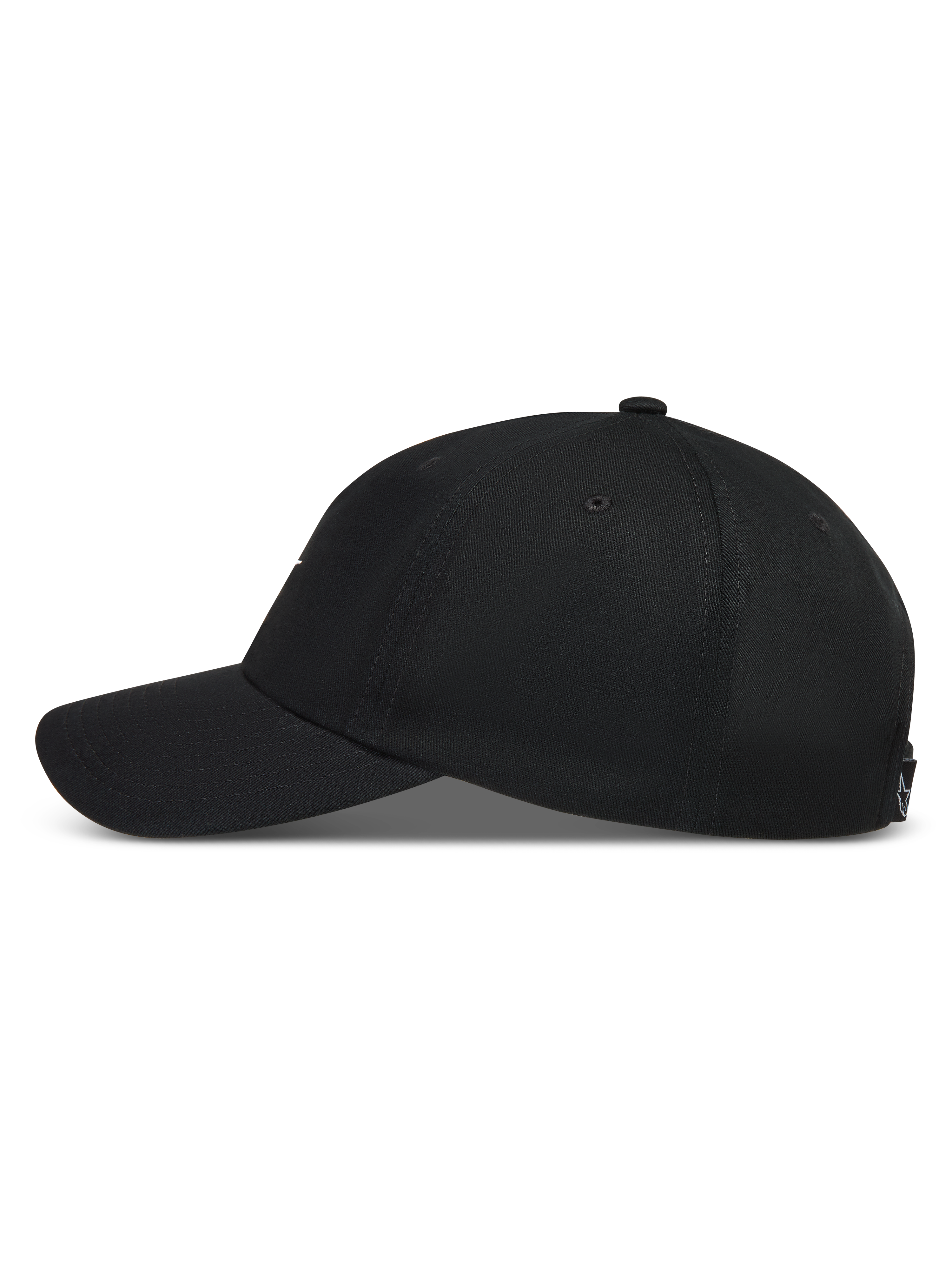 Alpinestars Dylan Dad, casquette de sportswear noire, visière courbée, couronne non structurée en sergé, vue de profil