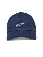 Alpinestars Dylan Dad, casquette de sportswear bleu marine avec visière courbée et logo Astars blanc brodé à l'avant.