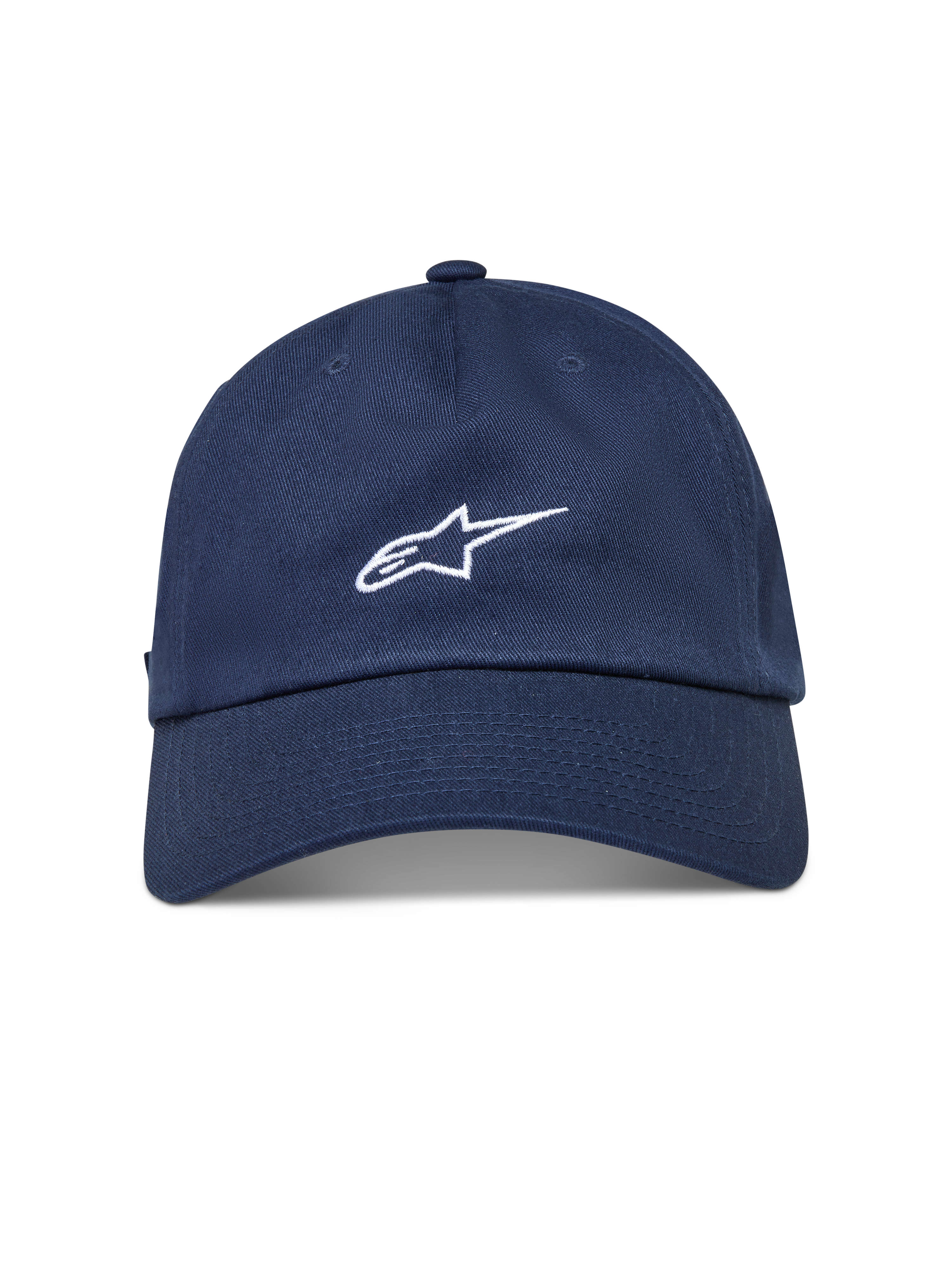 Alpinestars Dylan Dad, casquette de sportswear bleu marine avec visière courbée et logo Astars blanc brodé à l'avant.