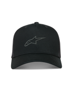 Alpinestars Augment Trucker Casquette, casquette trucker noire avec visière incurvée et logo Astars texturé.