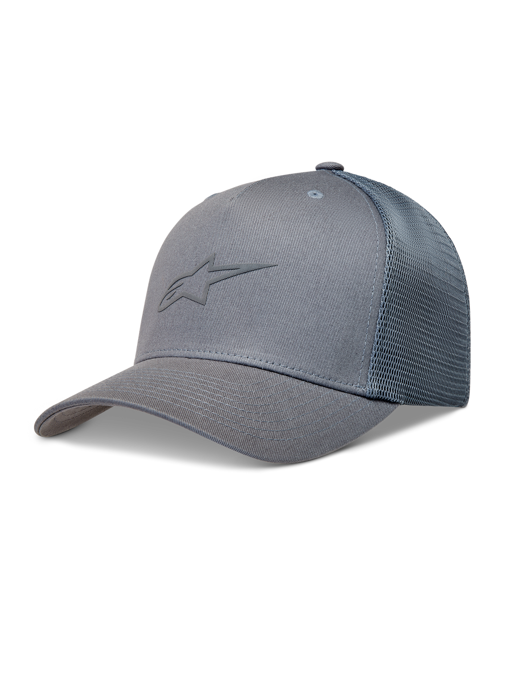 Alpinestars Augment Trucker Casquette, casquette de sportswear grise avec visière incurvée et arrière en maille diamant